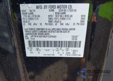 2014 Ford F-150 Stx z USA, uszkodzony, nr VIN 1FTFX1EF0EFC27623